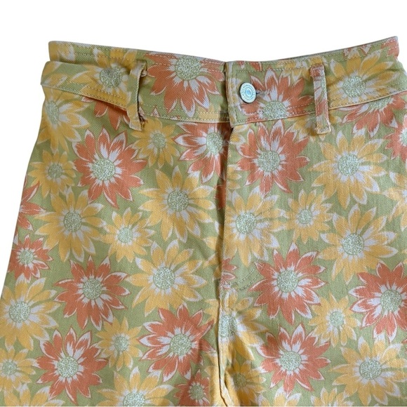 Zara Marine Straight High Waisted Yellow Sun Flower Denim Jean Sz 4 Ragged Hem - Picture 4 of 10